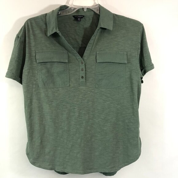 Lucky Brand Green V-Neck Knit Top Size Medium - Picture 1 of 5